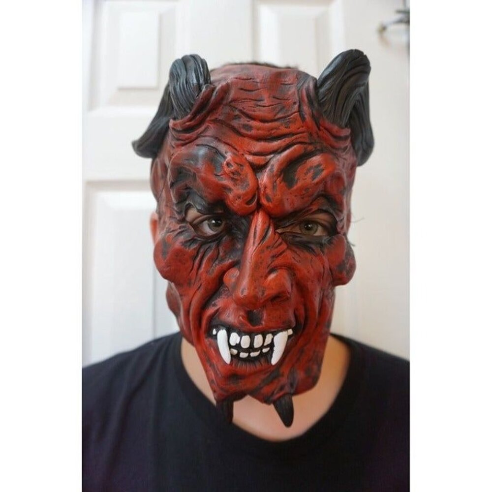 Halloween Devil Mask Scary Demon Horror Diablo Satan Horns Fangs Red Blood